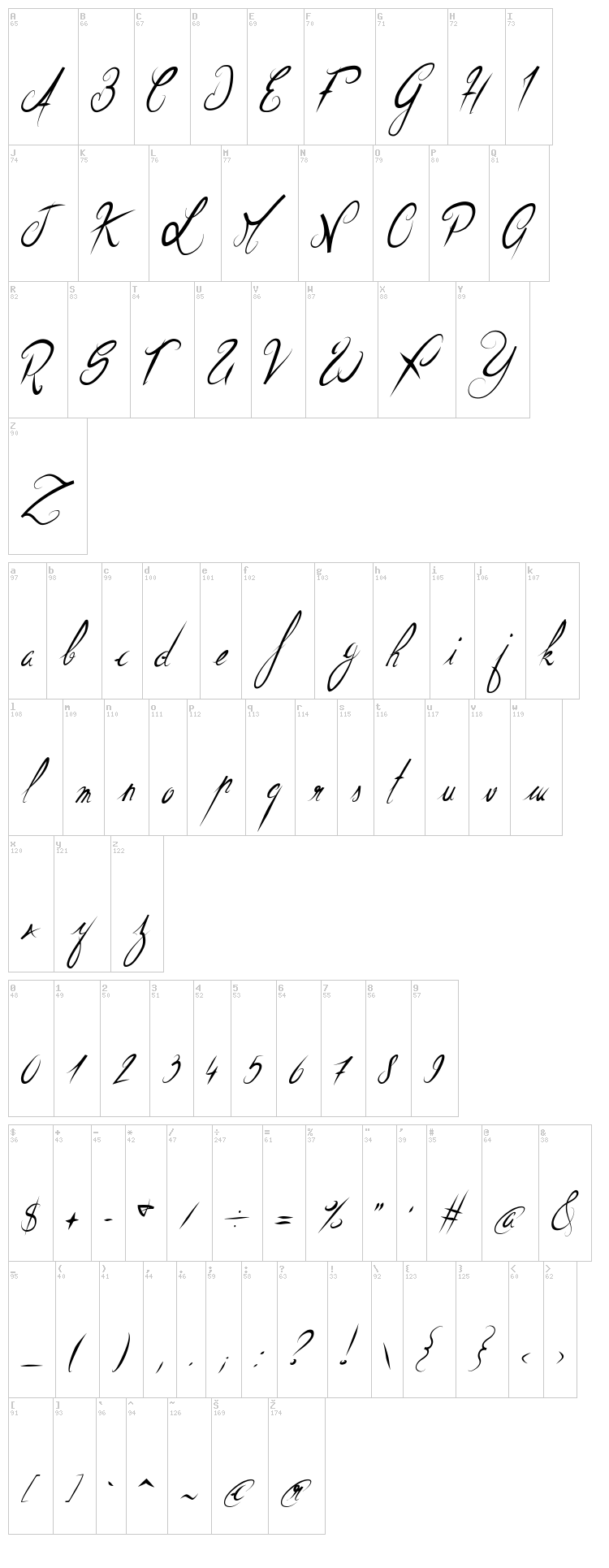 Elegant Dragon font map